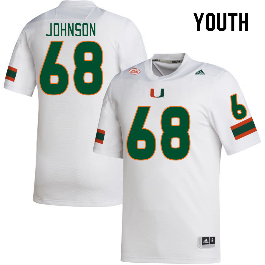 Youth #68 Ian Johnson Miami Hurricanes College Football Jerseys Stitched-White - Click Image to Close